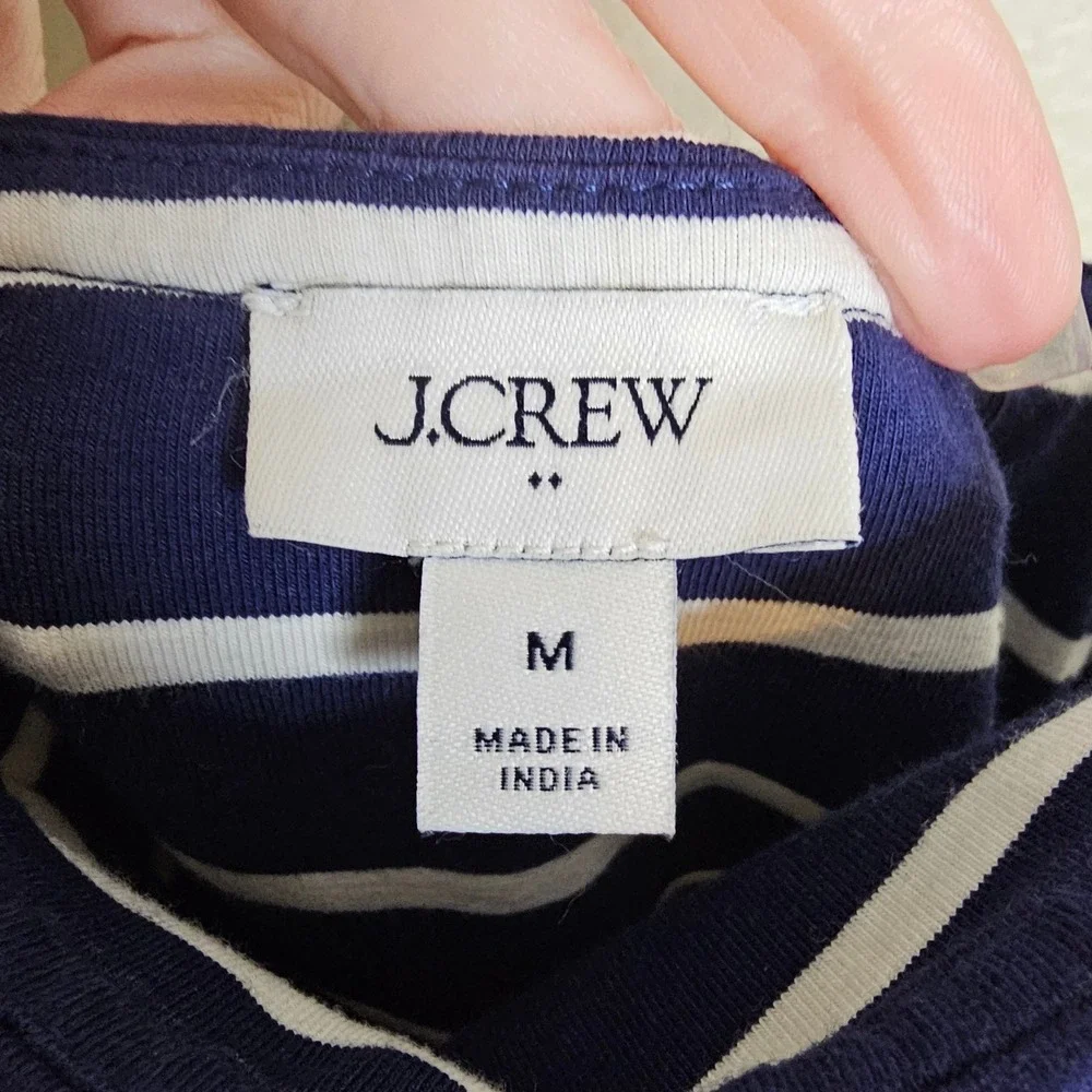 J.Crew Mixed-media Midi Dress Navy Blue White Striped Size Medium